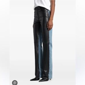 Haikure Star Denim and Leather High Rise Straight Leg Jeans